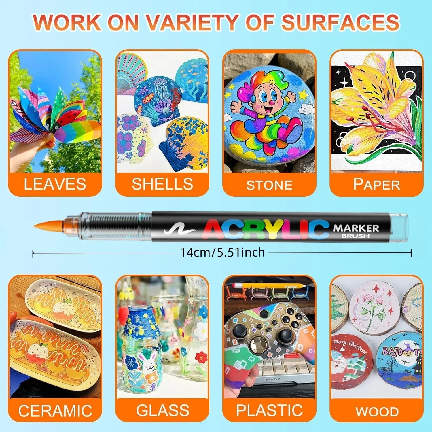 Buy The Best By Artsulli - Art is Long Life Short - Acrylic Paint Markers Set Soft Brush Tip for Wood Rock Glass Canvas Stone Supplies,Back