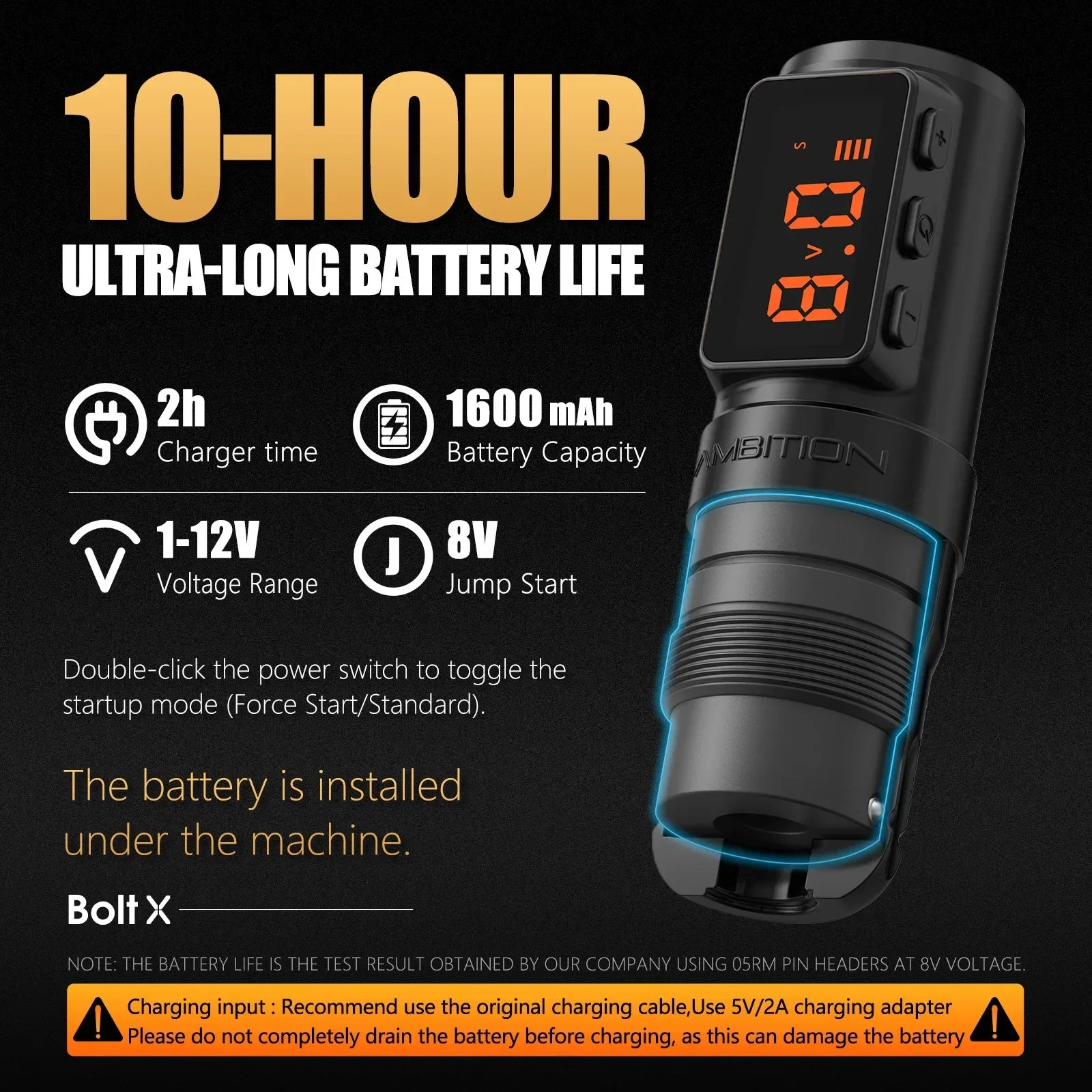 Buy The Best By Artsulli - Art is Long Life Short - Ambition Bolt-X 1600mAh Coreless Motor Tattoo Machine Pen Wireless Power Supply