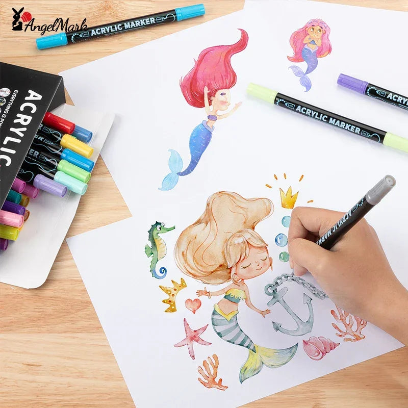 Buy The Best By Artsulli - Art is Long Life Short - AngelMark Acrylic Marker Pen Double Headed Waterproof Painting Supplies School