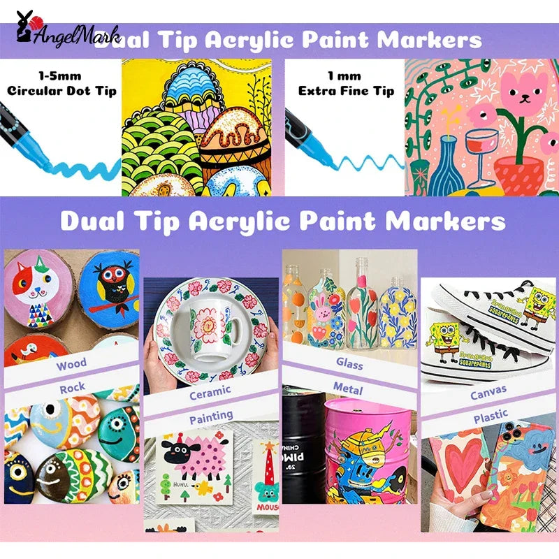 Buy The Best By Artsulli - Art is Long Life Short - AngelMark Acrylic Marker Pen Double Headed Waterproof Painting Supplies School