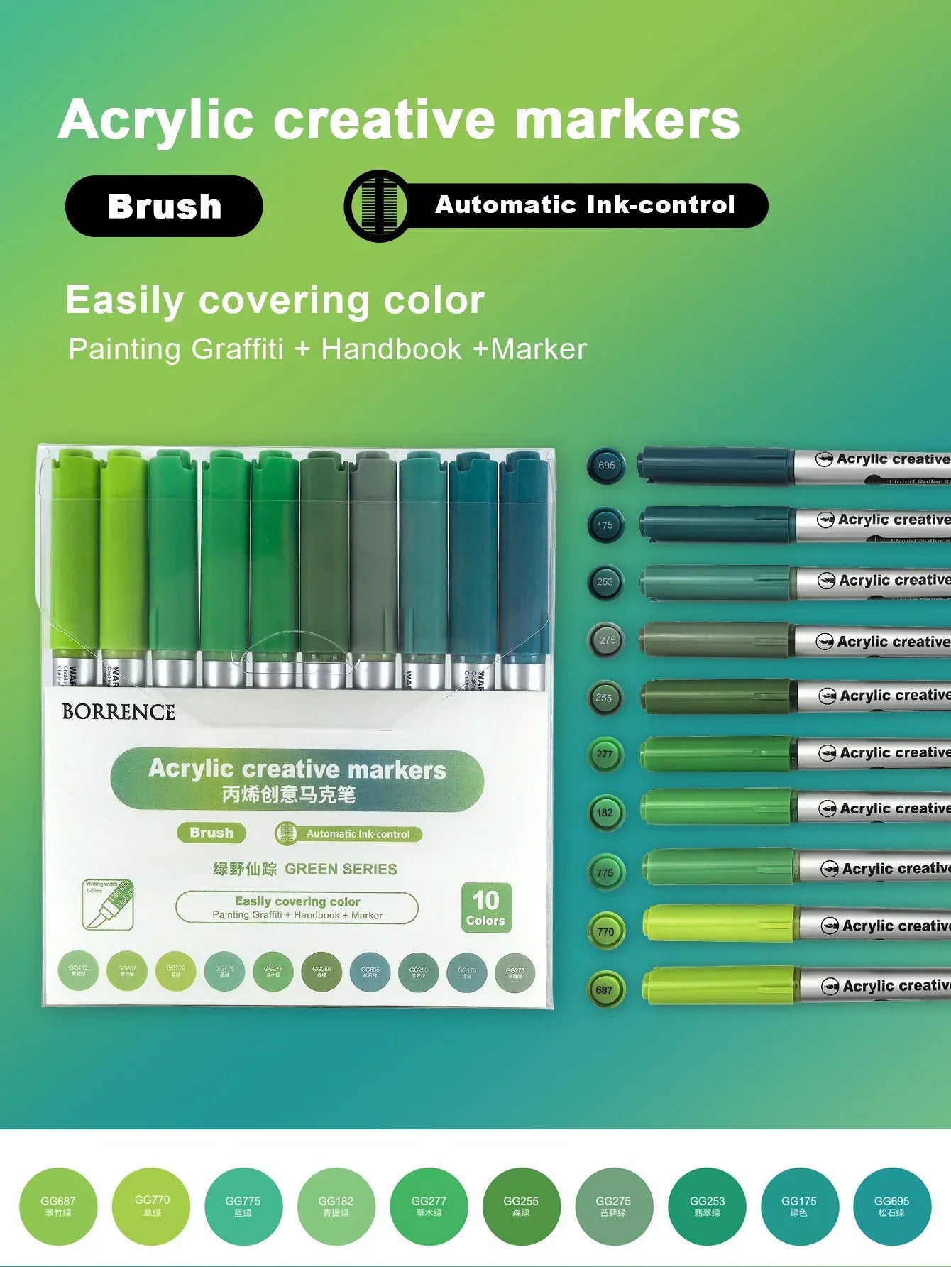 Buy The Best By Artsulli - Art is Long Life Short - Borrence Acrylic Brush Markers Set 10Pcs/Box 120 Colors Soft Head School Supplies