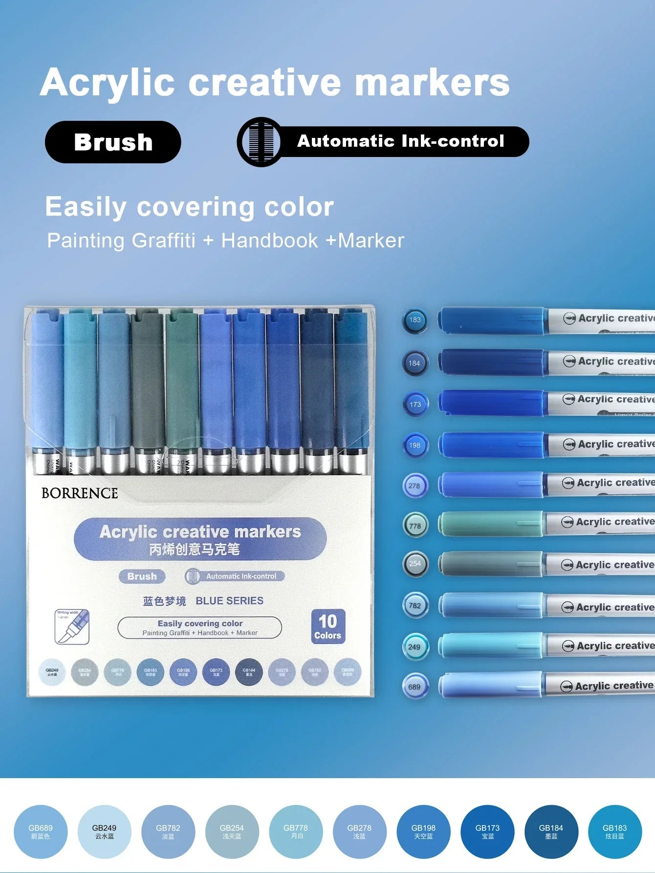 Buy The Best By Artsulli - Art is Long Life Short - Borrence Acrylic Brush Markers Set 10Pcs/Box 120 Colors Soft Head School Supplies