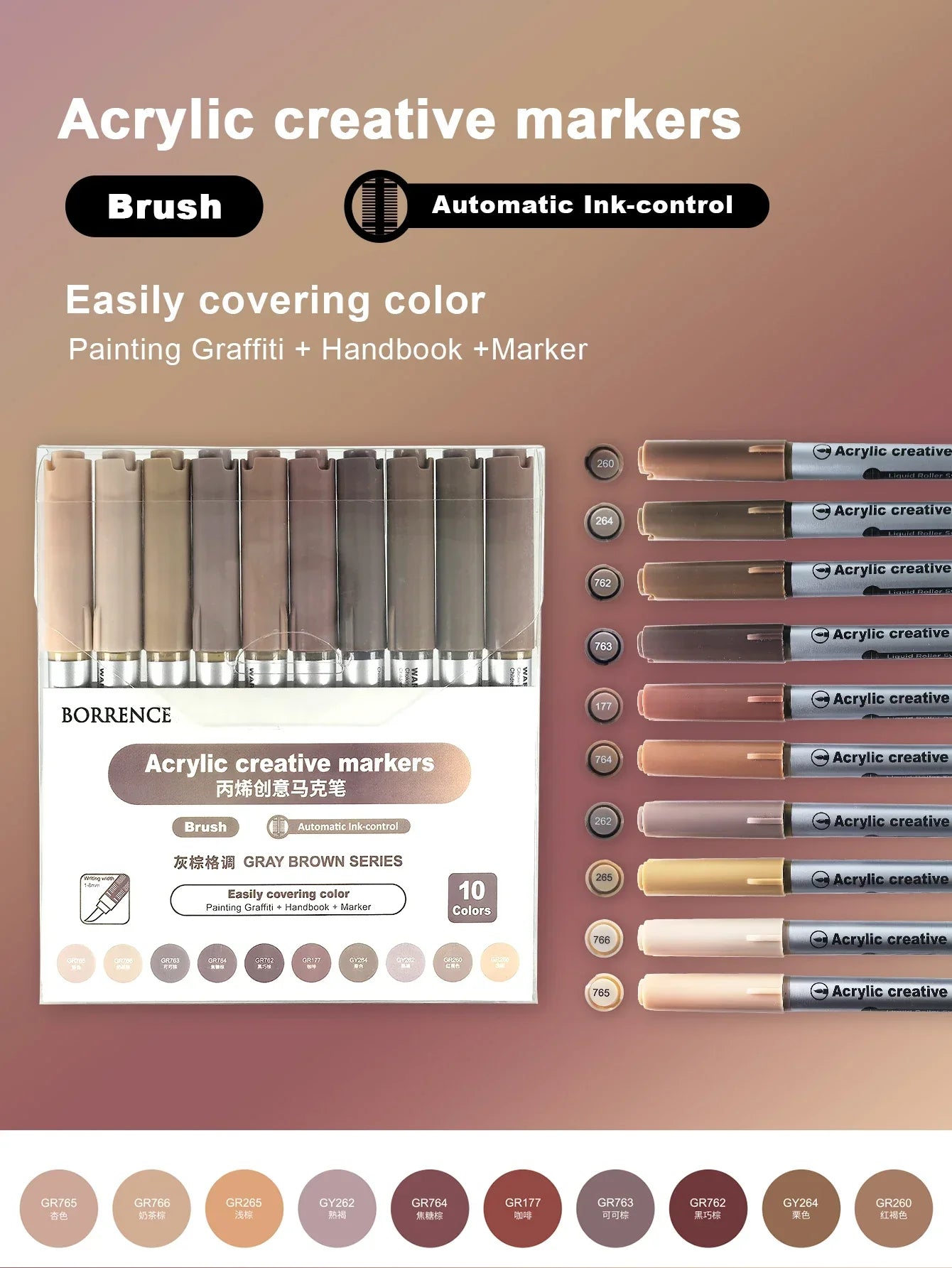 Buy The Best By Artsulli - Art is Long Life Short - Borrence Acrylic Brush Markers Set 10Pcs/Box 120 Colors Soft Head School Supplies