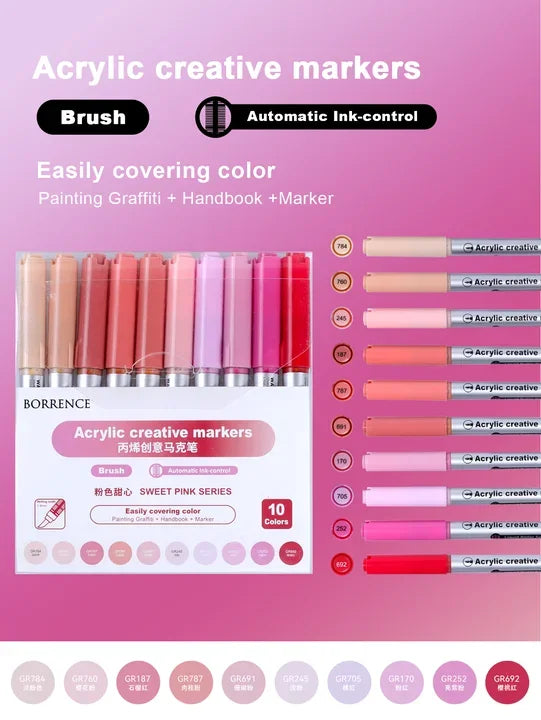 Buy The Best By Artsulli - Art is Long Life Short - Borrence Acrylic Brush Markers Set 10Pcs/Box 120 Colors Soft Head School Supplies