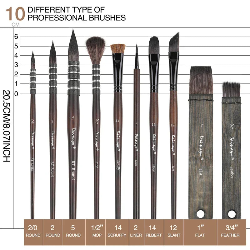 Buy The Best By Artsulli - Art is Long Life Short - Dainayw 10Pcs Watercolor Brush Set Mop Organic Blue Squirrel Horse Hair Paint brush