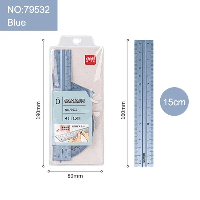 Buy The Best By Artsulli - Art is Long Life Short - Deli Metal Ruler School Drawing Measuring Triangle for Kids Learning Angle Straight Set