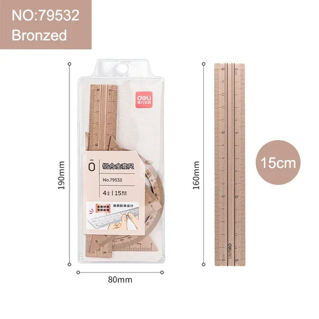 Buy The Best By Artsulli - Art is Long Life Short - Deli Metal Ruler School Drawing Measuring Triangle for Kids Learning Angle Straight Set