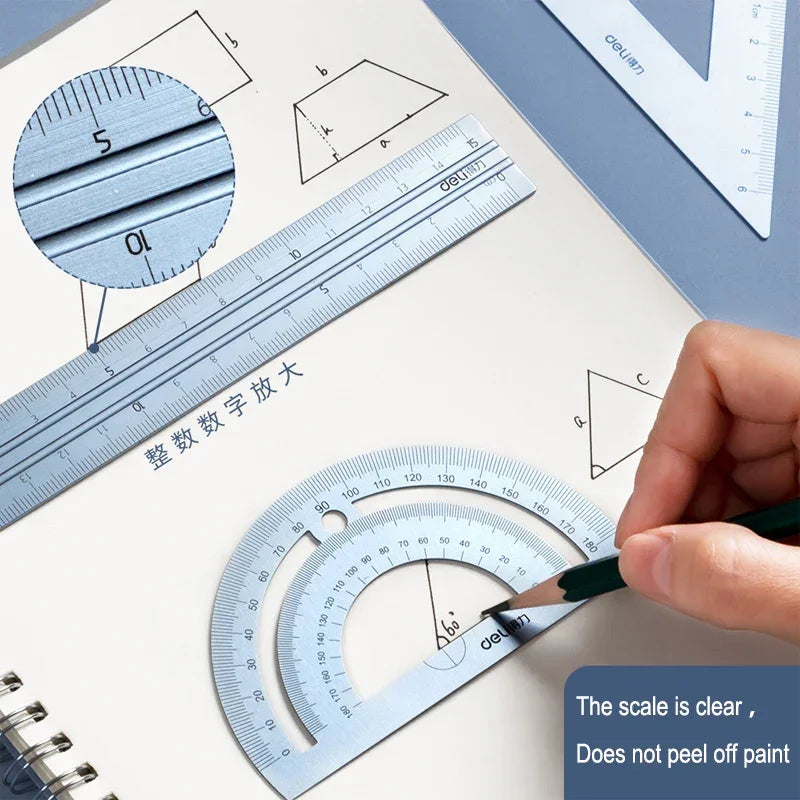 Buy The Best By Artsulli - Art is Long Life Short - Deli Metal Ruler School Drawing Measuring Triangle for Kids Learning Angle Straight Set