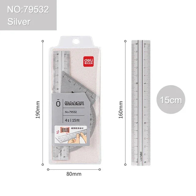 Buy The Best By Artsulli - Art is Long Life Short - Deli Metal Ruler School Drawing Measuring Triangle for Kids Learning Angle Straight Set