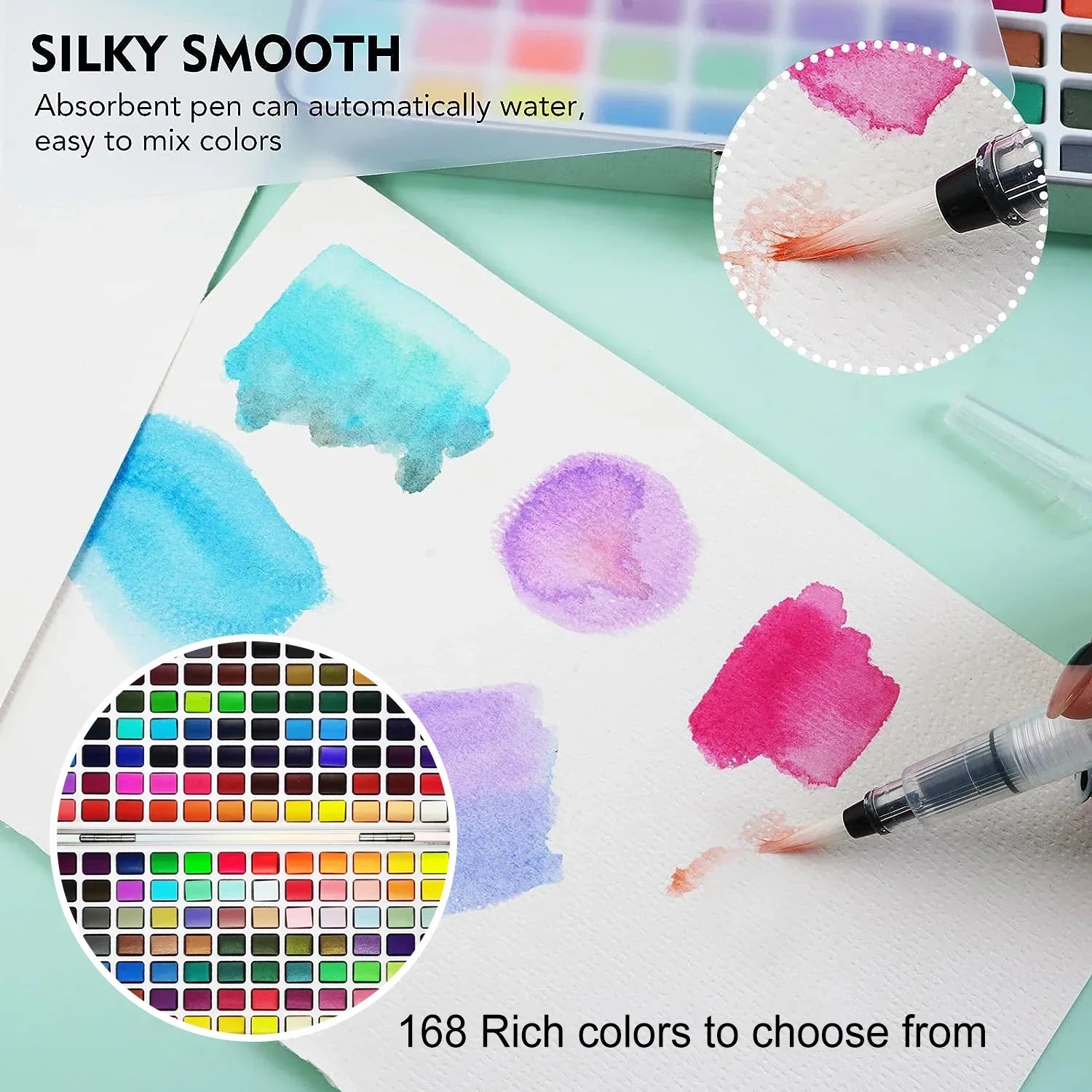 Buy The Best By Artsulli - Art is Long Life Short - Deluxe 20/48/50/60/100/168-Color Watercolor Paint Set with Brushes & Pencils - Washable