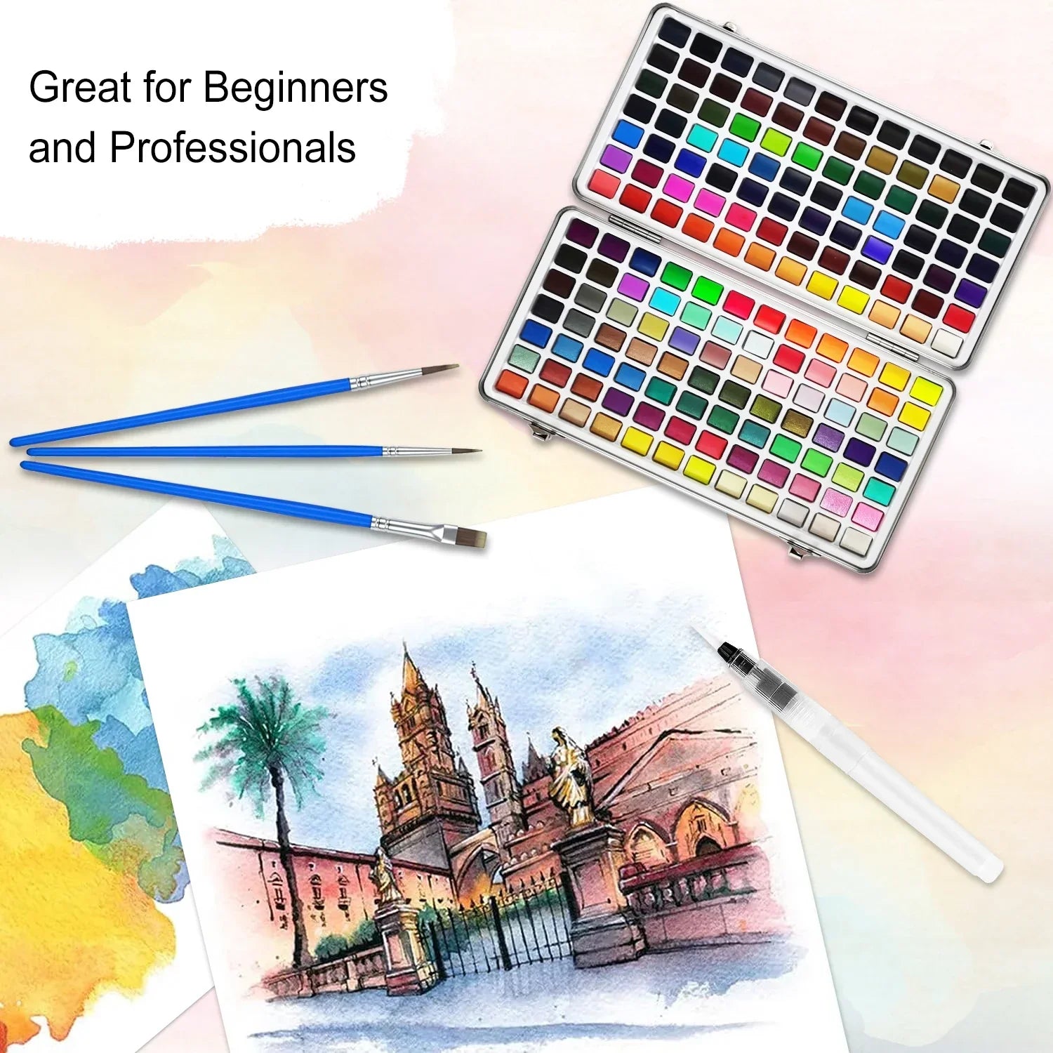 Buy The Best By Artsulli - Art is Long Life Short - Deluxe 20/48/50/60/100/168-Color Watercolor Paint Set with Brushes & Pencils - Washable