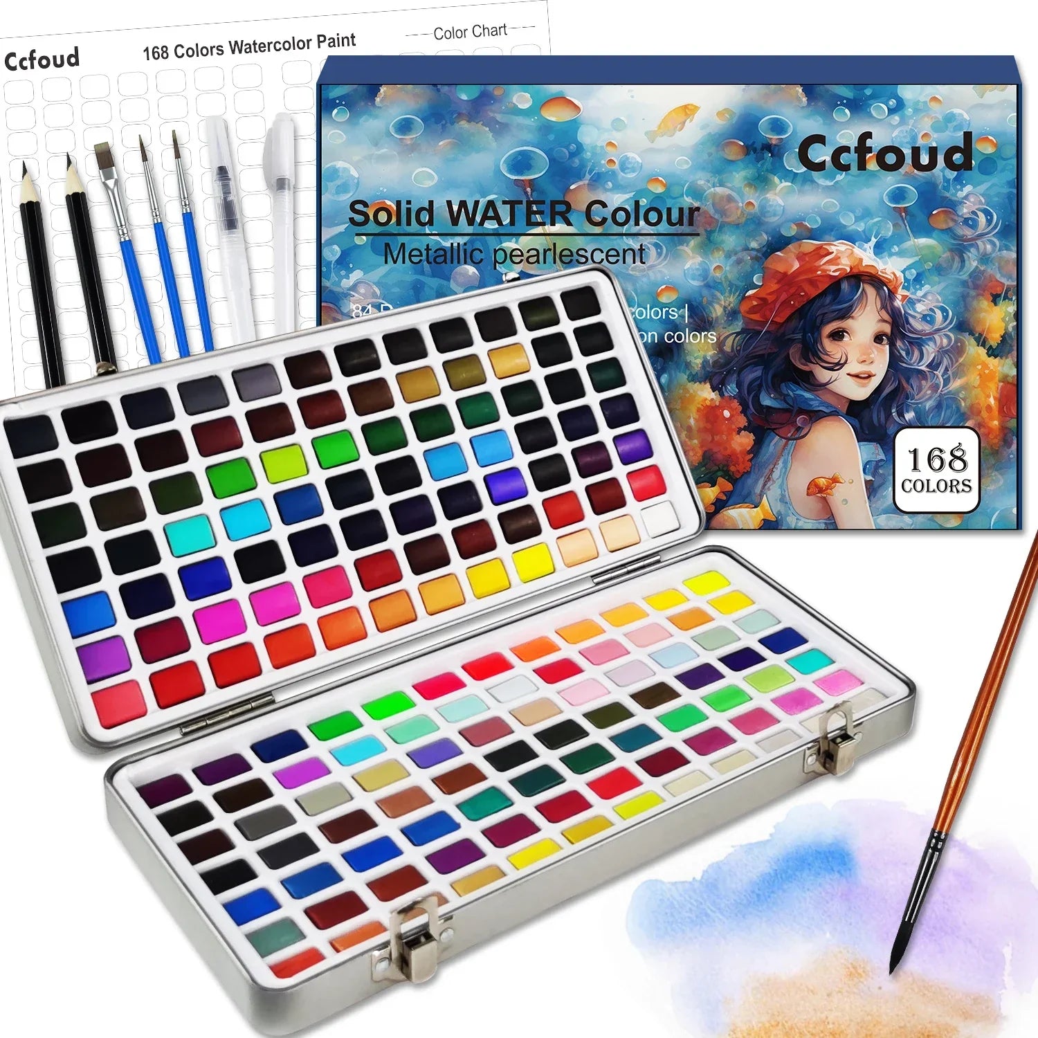 Buy The Best By Artsulli - Art is Long Life Short - Deluxe 20/48/50/60/100/168-Color Watercolor Paint Set with Brushes & Pencils - Washable