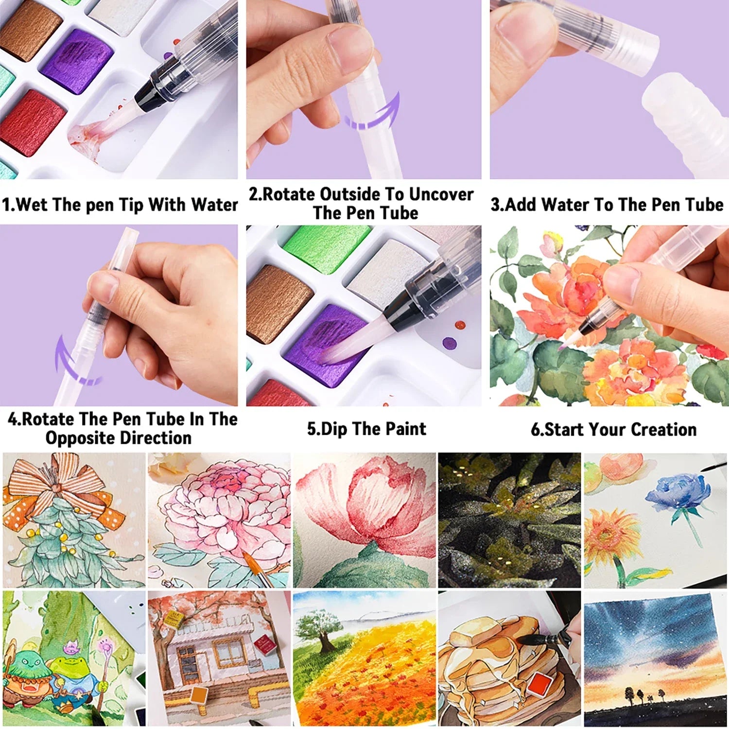 Buy The Best By Artsulli - Art is Long Life Short - Deluxe 20/48/50/60/100/168-Color Watercolor Paint Set with Brushes & Pencils - Washable