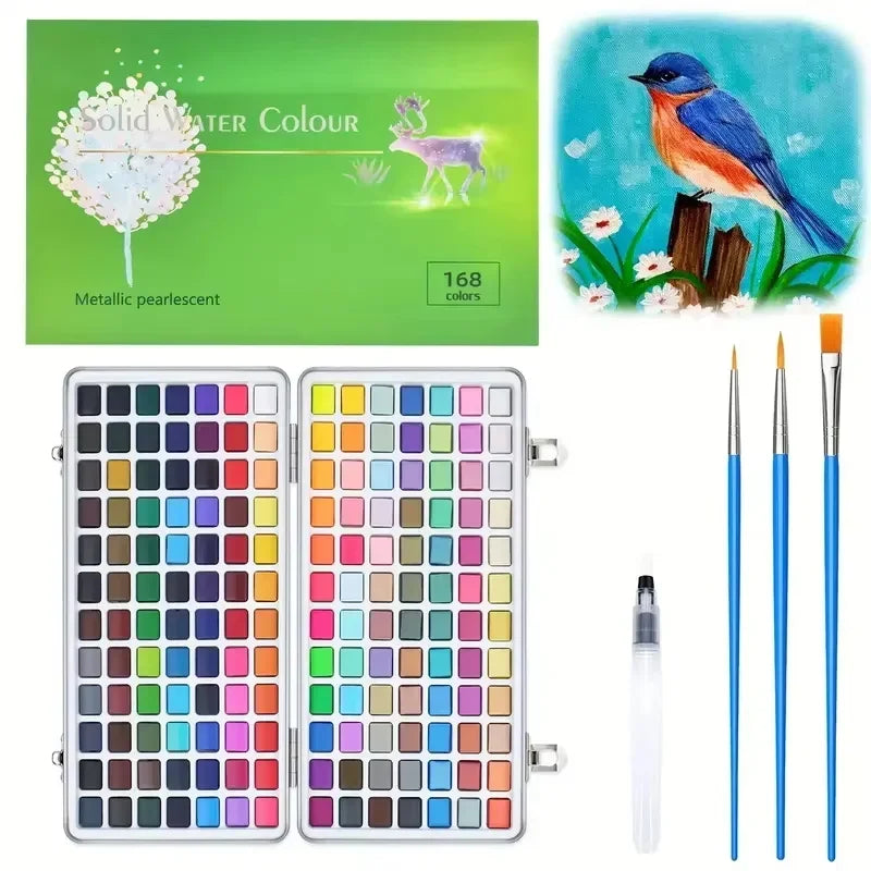 Buy The Best By Artsulli - Art is Long Life Short - Deluxe 20/48/50/60/100/168-Color Watercolor Paint Set with Brushes & Pencils - Washable