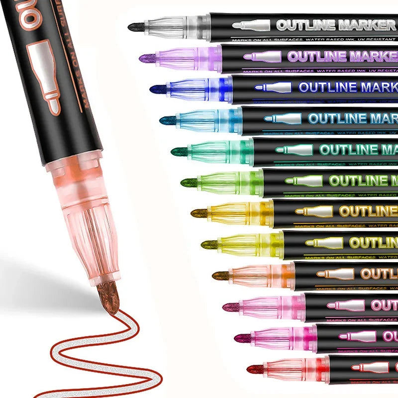 Buy The Best By Artsulli - Art is Long Life Short - Double Line Outline Marker Pens Set Super Squiggles Highlighter Magic Glitter Drawing
