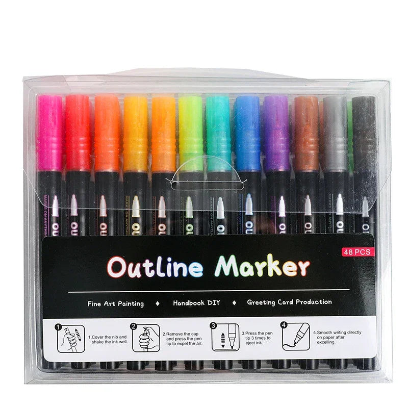 Buy The Best By Artsulli - Art is Long Life Short - Double Line Outline Marker Pens Set Super Squiggles Highlighter Magic Glitter Drawing
