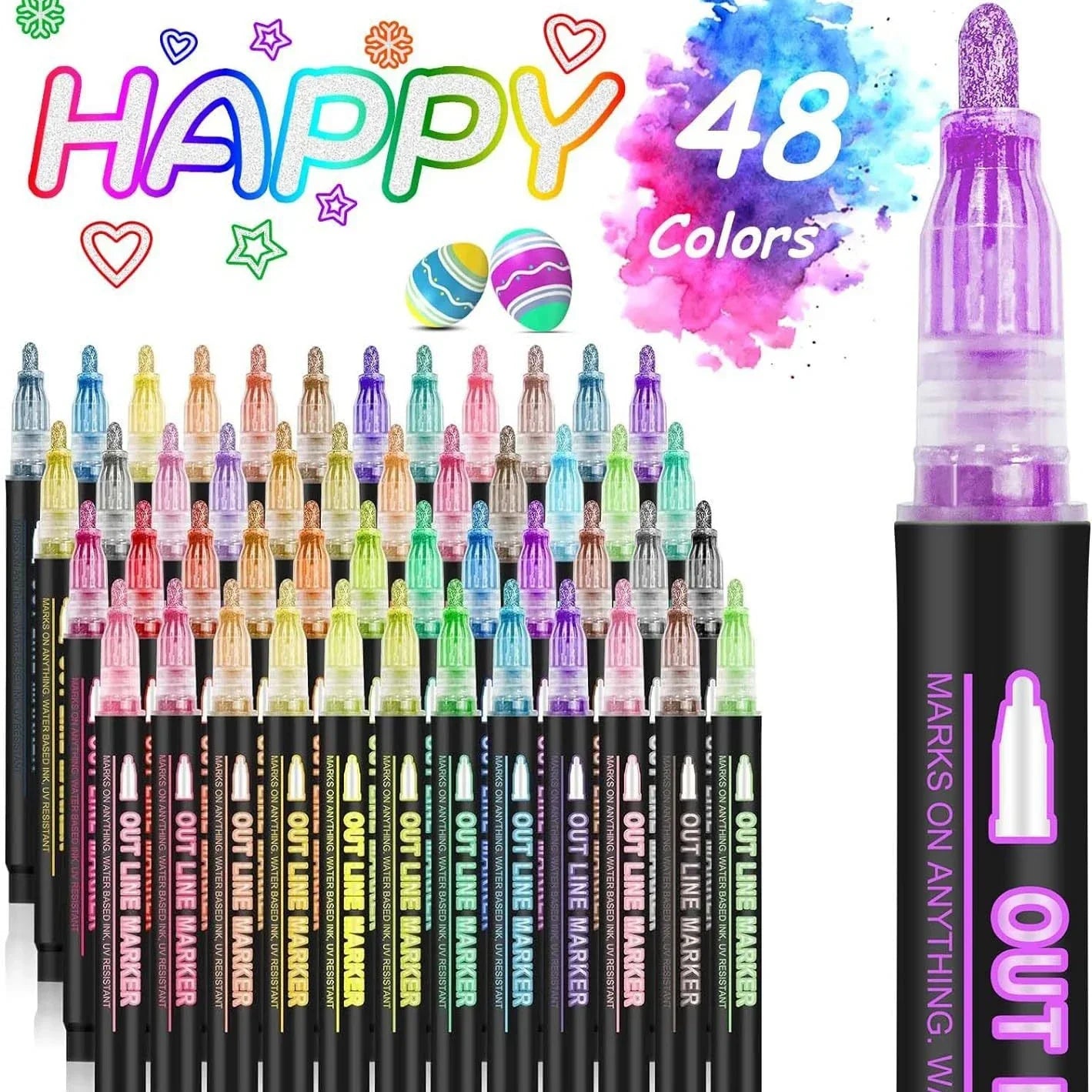 Buy The Best By Artsulli - Art is Long Life Short - Double Line Outline Marker Pens Set Super Squiggles Highlighter Magic Glitter Drawing