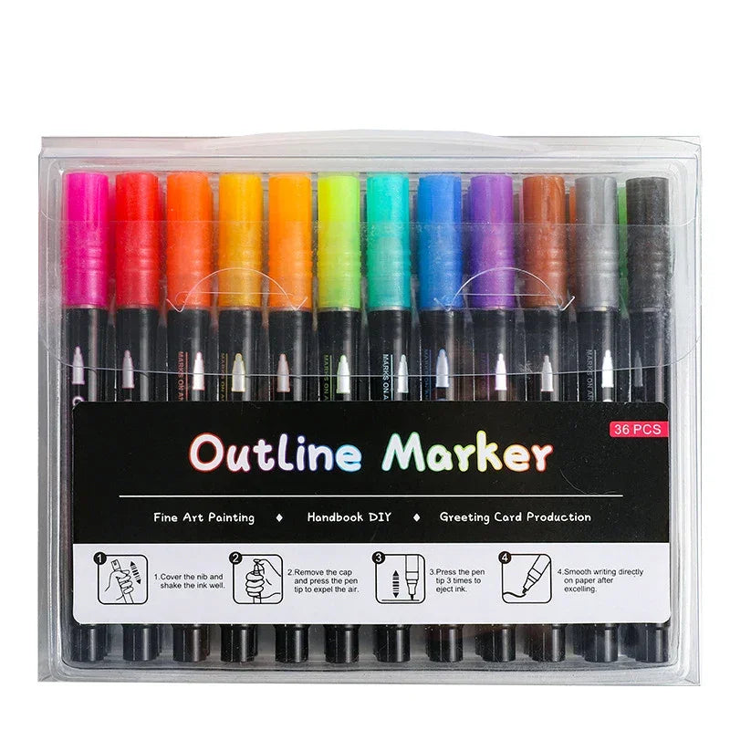 Buy The Best By Artsulli - Art is Long Life Short - Double Line Outline Marker Pens Set Super Squiggles Highlighter Magic Glitter Drawing