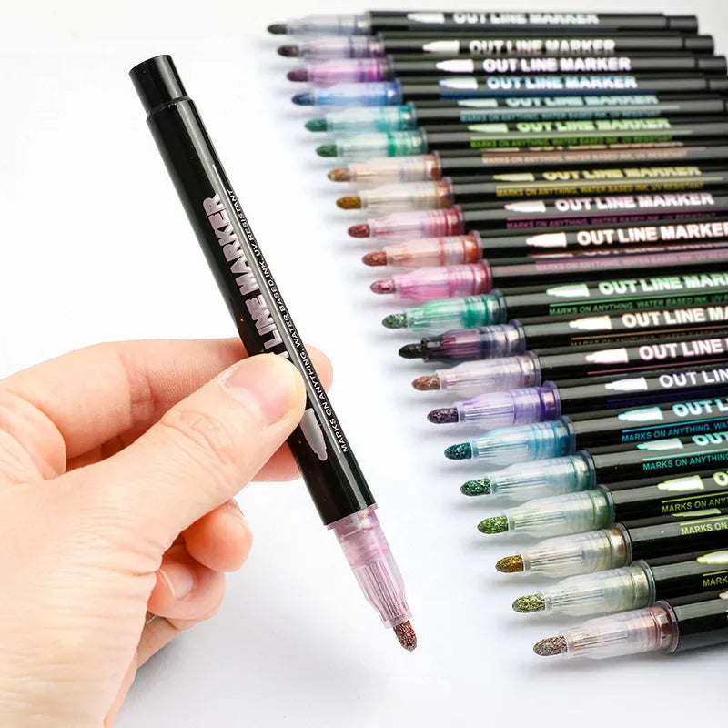 Buy The Best By Artsulli - Art is Long Life Short - Double Line Outline Marker Pens Set Super Squiggles Highlighter Magic Glitter Drawing