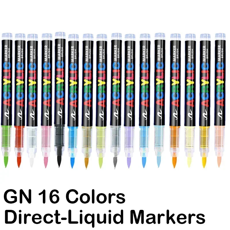 Buy The Best By Artsulli - Art is Long Life Short - GUANGNA 16 Colors Direct-liquid Acrylic Paint Pens Brush Marker Pen for Rock Painting