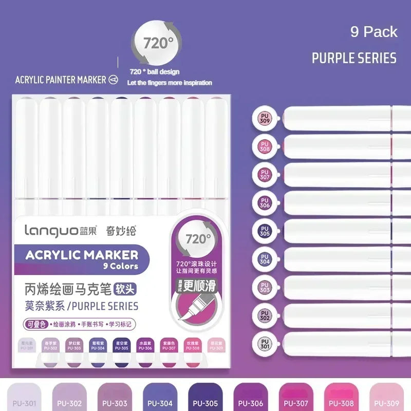 Buy The Best By Artsulli - Art is Long Life Short - LANGUO 240/9 Colors Direct Liquid Acrylic Marker Soft Brush Paint Pen For Manga