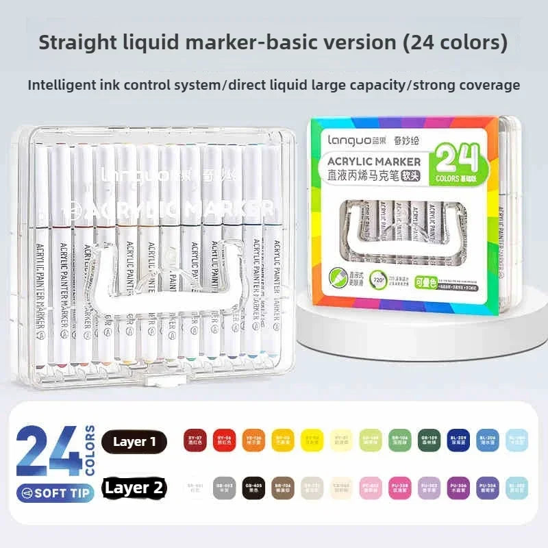 Buy The Best By Artsulli - Art is Long Life Short - LANGUO 240/9 Colors Direct Liquid Acrylic Marker Soft Brush Paint Pen For Manga