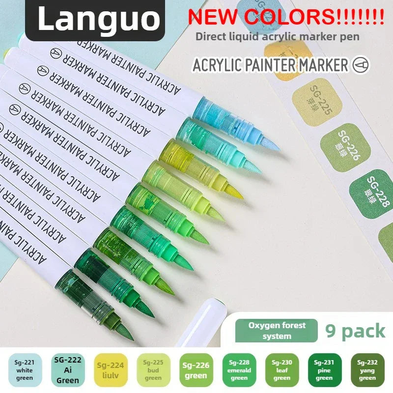 Buy The Best By Artsulli - Art is Long Life Short - LANGUO 240/9 Colors Direct Liquid Acrylic Marker Soft Brush Paint Pen For Manga