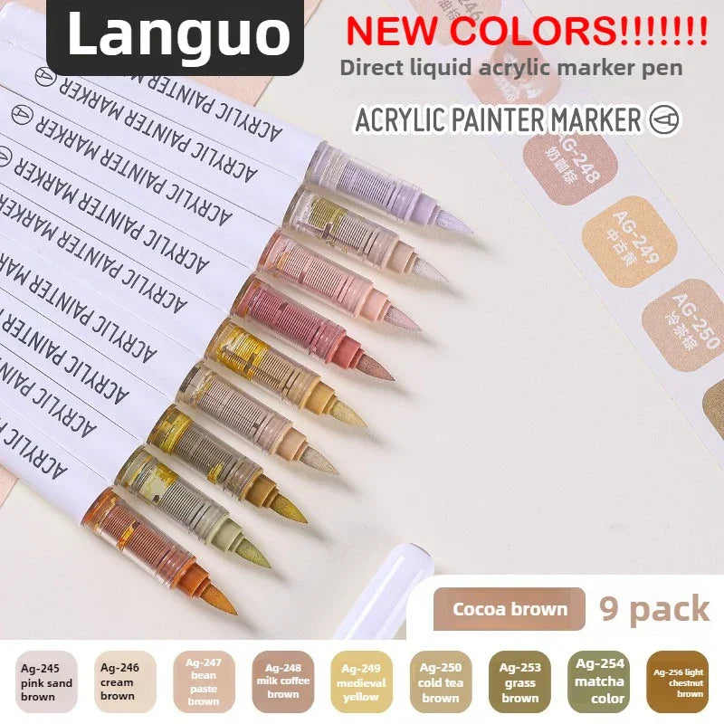 Buy The Best By Artsulli - Art is Long Life Short - LANGUO 240/9 Colors Direct Liquid Acrylic Marker Soft Brush Paint Pen For Manga