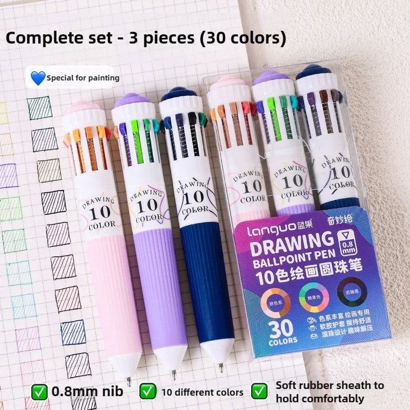 Buy The Best By Artsulli - Art is Long Life Short - LANGUO 28/30 Colors Ballpoint Pen 0.8mm Cartoon Soft Grip Press for Drawing Multicolor