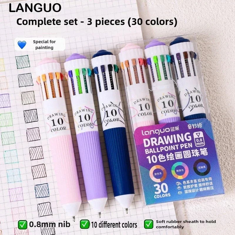 Buy The Best By Artsulli - Art is Long Life Short - LANGUO 28/30 Colors Ballpoint Pen 0.8mm Cartoon Soft Grip Press for Drawing Multicolor