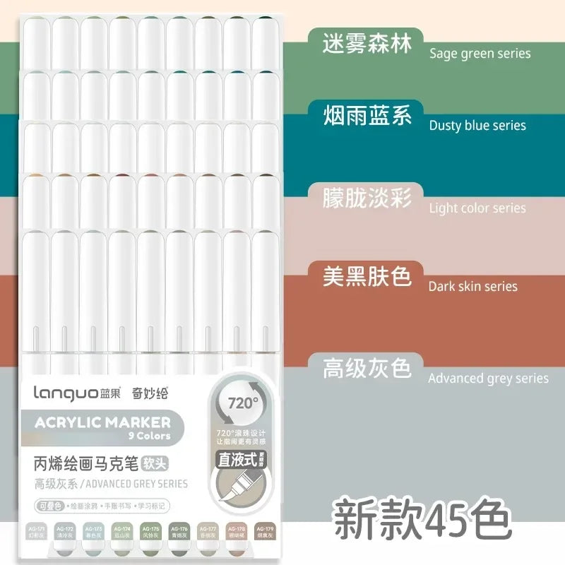 Buy The Best By Artsulli - Art is Long Life Short - LANGUO 288/9 Colors Direct Liquid Acrylic Markers Brush Marker Pen for Painting Stone