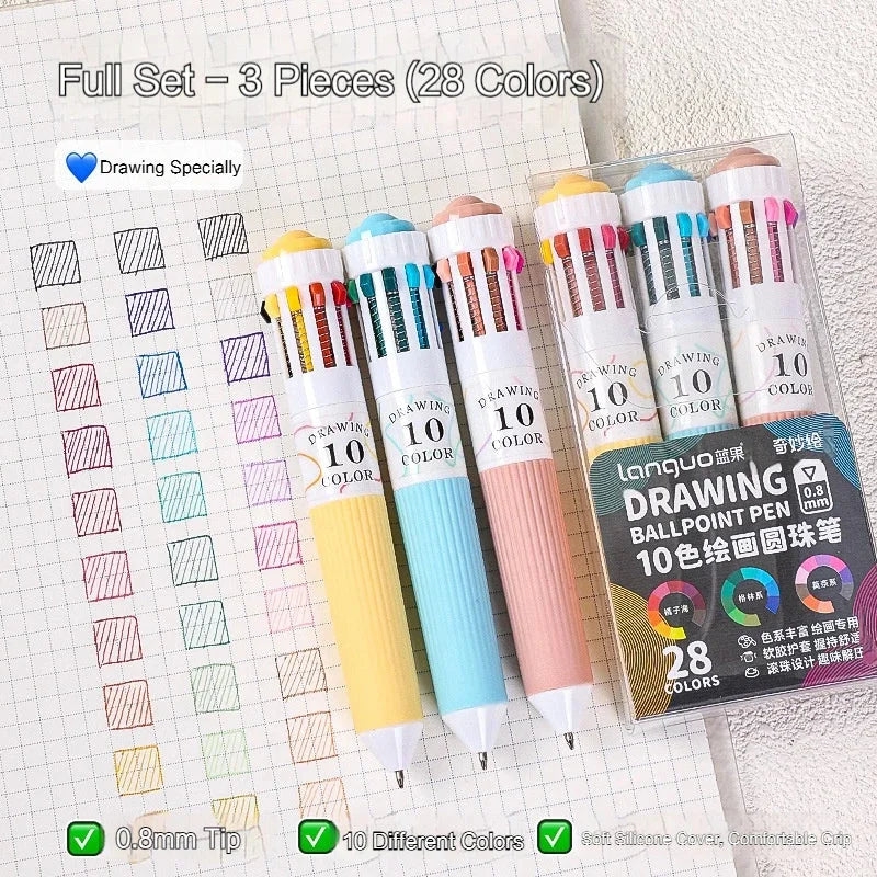 Buy The Best By Artsulli - Art is Long Life Short - Languo Ballpoint Pens 28 Color Cartoon 0.8mm Soft Grip Press Multicolor for Writing