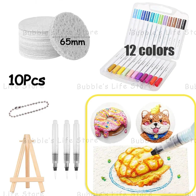 Buy The Best By Artsulli - Art is Long Life Short - Magic Paint 3D Drawing Canvas Sponge Texture Painting Kit DIY Bubble Pens Supplies