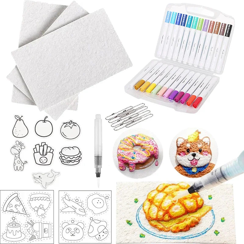 Buy The Best By Artsulli - Art is Long Life Short - Magic Paint 3D Drawing Canvas Sponge Texture Painting Kit DIY Bubble Pens Supplies