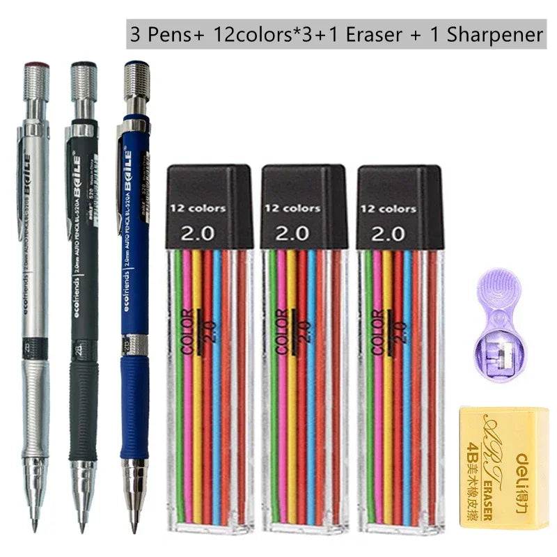 Buy The Best By Artsulli - Art is Long Life Short - Mechanical Pencil Set 2.0 mm with 2B Black/Colors Lead Refill For Writing Sketching