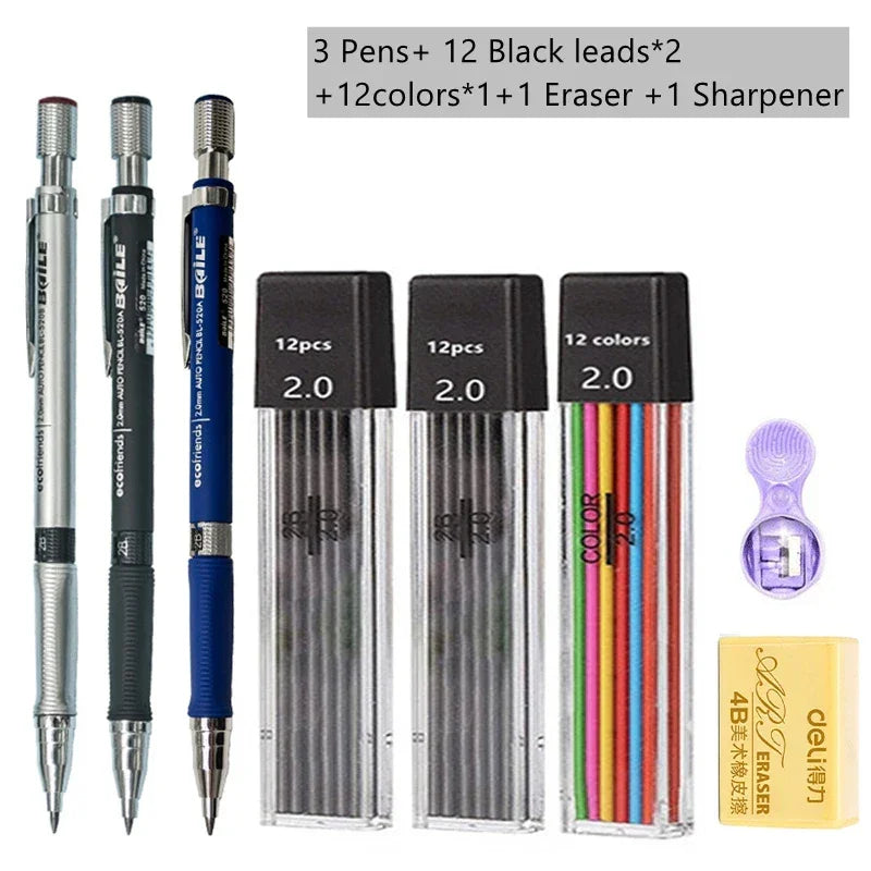 Buy The Best By Artsulli - Art is Long Life Short - Mechanical Pencil Set 2.0 mm with 2B Black/Colors Lead Refill For Writing Sketching