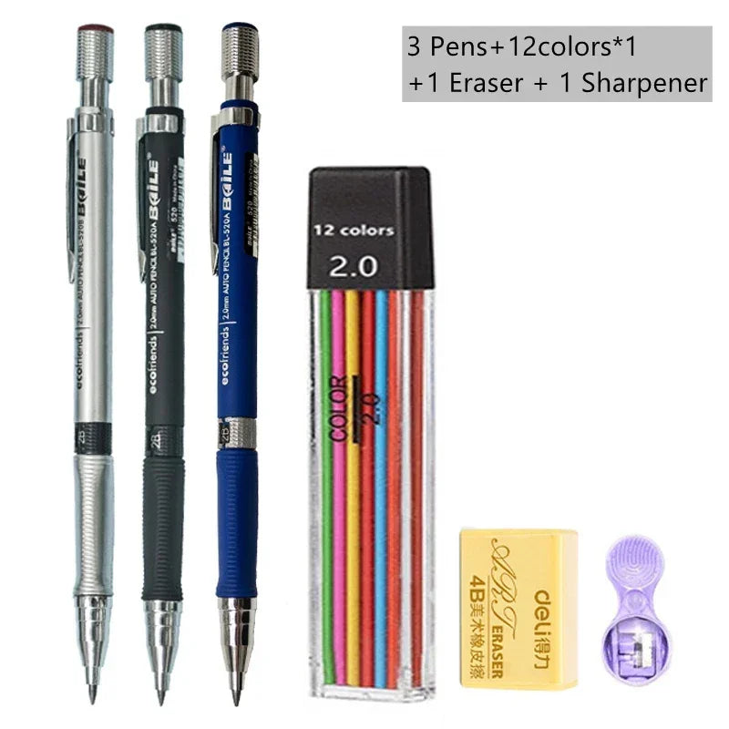 Buy The Best By Artsulli - Art is Long Life Short - Mechanical Pencil Set 2.0 mm with 2B Black/Colors Lead Refill For Writing Sketching