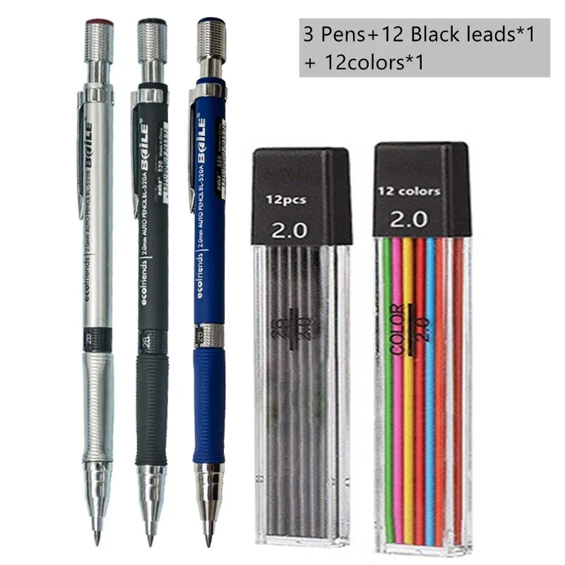 Buy The Best By Artsulli - Art is Long Life Short - Mechanical Pencil Set 2.0 mm with 2B Black/Colors Lead Refill For Writing Sketching