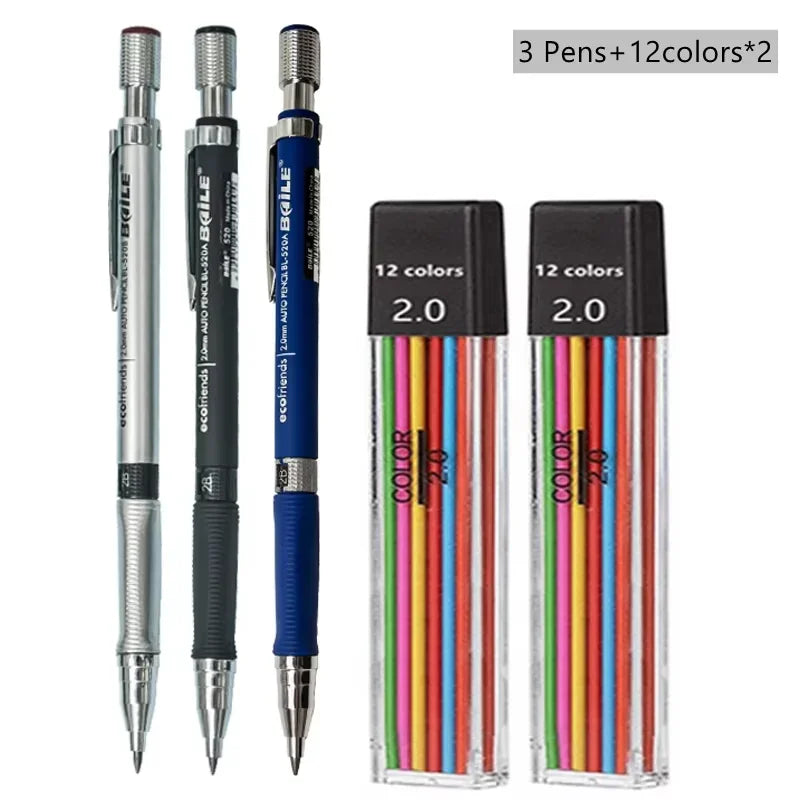 Buy The Best By Artsulli - Art is Long Life Short - Mechanical Pencil Set 2.0 mm with 2B Black/Colors Lead Refill For Writing Sketching