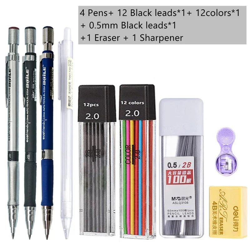 Buy The Best By Artsulli - Art is Long Life Short - Mechanical Pencil Set 2.0 mm with 2B Black/Colors Lead Refill For Writing Sketching