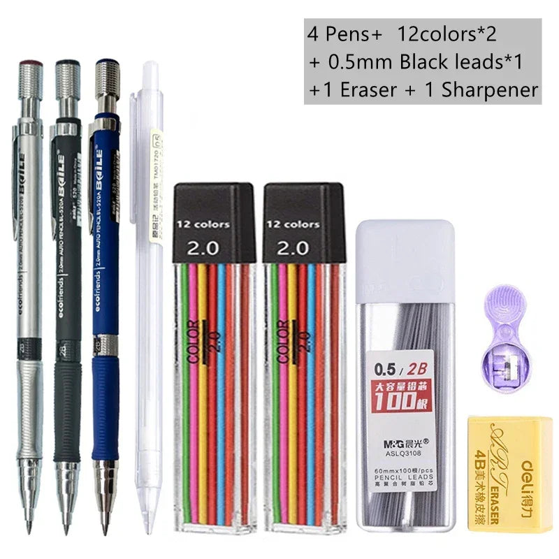 Buy The Best By Artsulli - Art is Long Life Short - Mechanical Pencil Set 2.0 mm with 2B Black/Colors Lead Refill For Writing Sketching