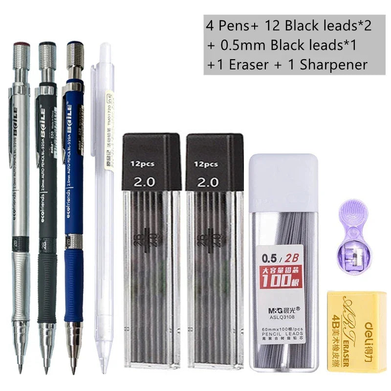 Buy The Best By Artsulli - Art is Long Life Short - Mechanical Pencil Set 2.0 mm with 2B Black/Colors Lead Refill For Writing Sketching