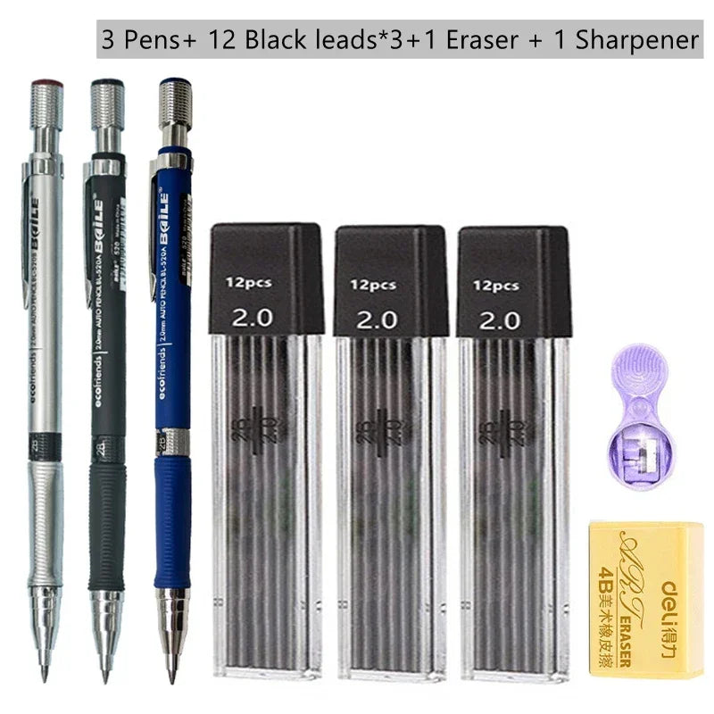Buy The Best By Artsulli - Art is Long Life Short - Mechanical Pencil Set 2.0 mm with 2B Black/Colors Lead Refill For Writing Sketching
