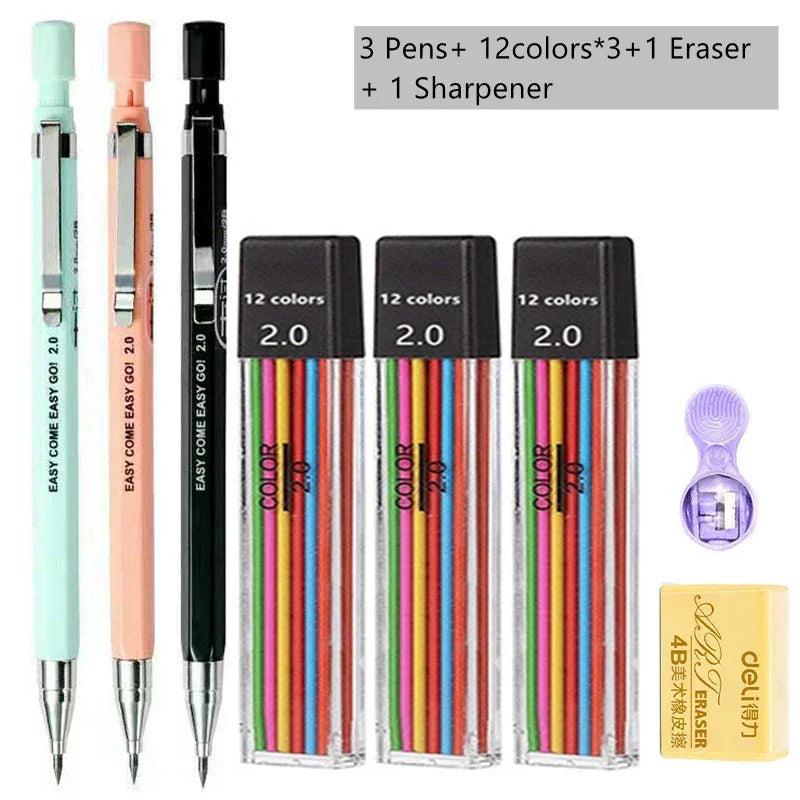 Buy The Best By Artsulli - Art is Long Life Short - Mechanical Pencil Set 2.0 mm with 2B Black/Colors Lead Refill For Writing Sketching