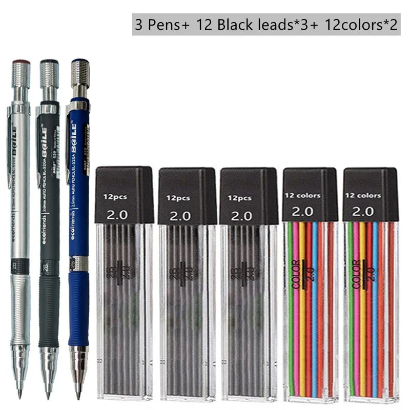 Buy The Best By Artsulli - Art is Long Life Short - Mechanical Pencil Set 2.0 mm with 2B Black/Colors Lead Refill For Writing Sketching