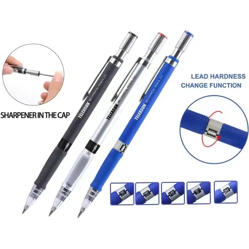 Buy The Best By Artsulli - Art is Long Life Short - Mechanical Pencil Set 2.0 mm with 2B Black/Colors Lead Refill For Writing Sketching