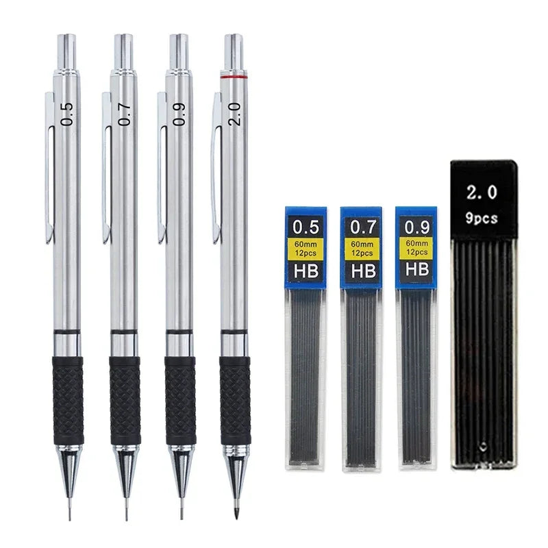 Buy The Best By Artsulli - Art is Long Life Short - Metal Mechanical Pencil set with pencil grip Leads Drawing Student Office Supplies