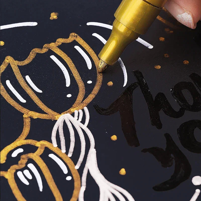 Buy The Best By Artsulli - Art is Long Life Short - Metallic Paint Marker Pens with Ink Set Gold Silver White Permanent 2mm Markers