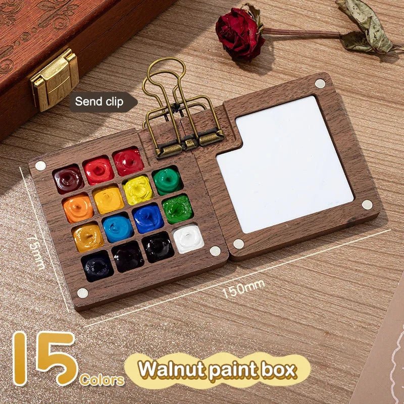 Buy The Best By Artsulli - Art is Long Life Short - Mini Walnut Wood Watercolor Palette Portable Paint Box With Clip Travel Painting Tray