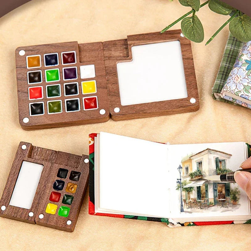 Buy The Best By Artsulli - Art is Long Life Short - Mini Walnut Wood Watercolor Palette Portable Paint Box With Clip Travel Painting Tray